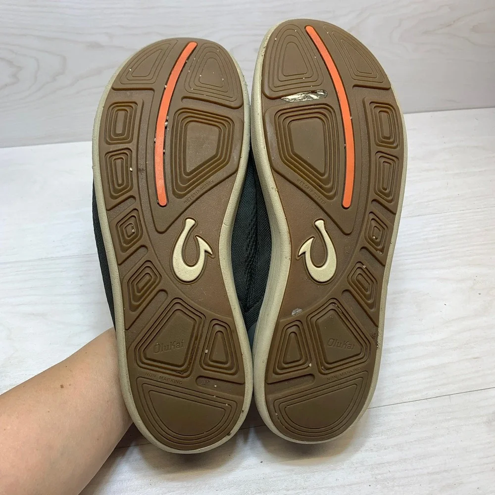 OluKai Mens 13 Moku Pae Boat Shoes Sneakers Grey Orange Drop-In Heel 10472-4EKZ